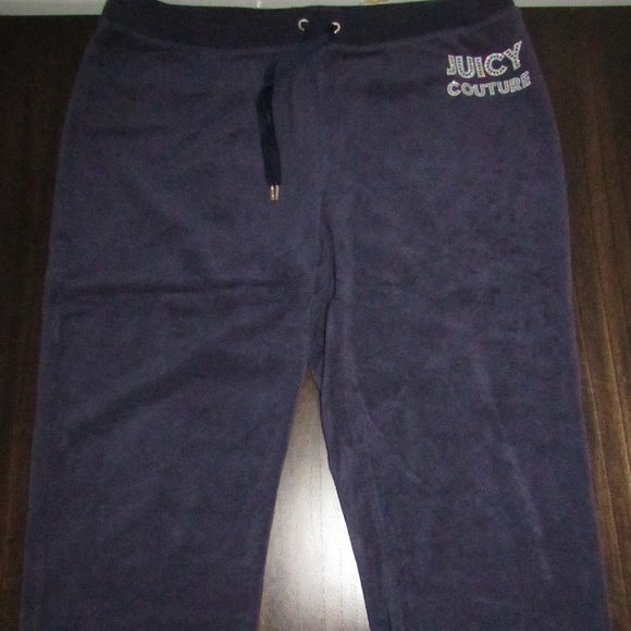 JUICY COUTURE CROP NAVY BLUE TERRY CLOTH SWEAT PANTS-LOGO ON FRONT-TIE WAIST-LG - Picture 4 of 10